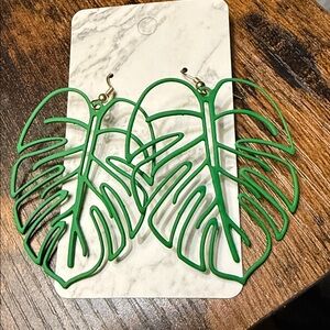 New Green Monstera Leaf Outline Earrings